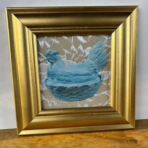 Hen On Nest Art Gold Frame & Lace
Blue Chicken Framed Art Decor
Cottage Core